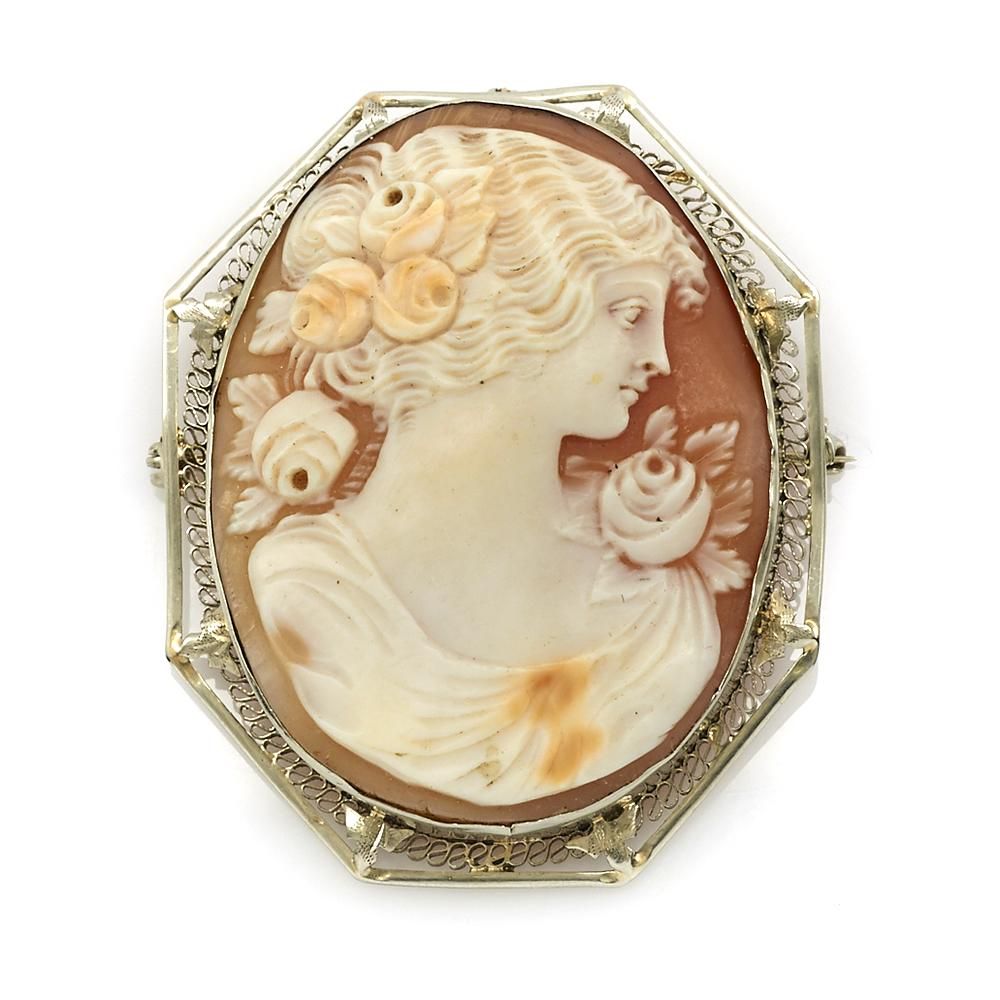 14K WHITE GOLD SHELL CAMEO BROOCH14k 3d1eaa