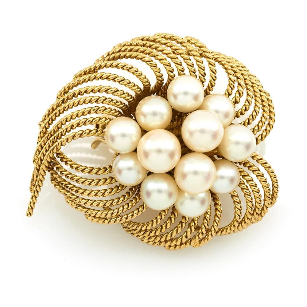 14K YELLOW GOLD AND PEARL CLUSTER