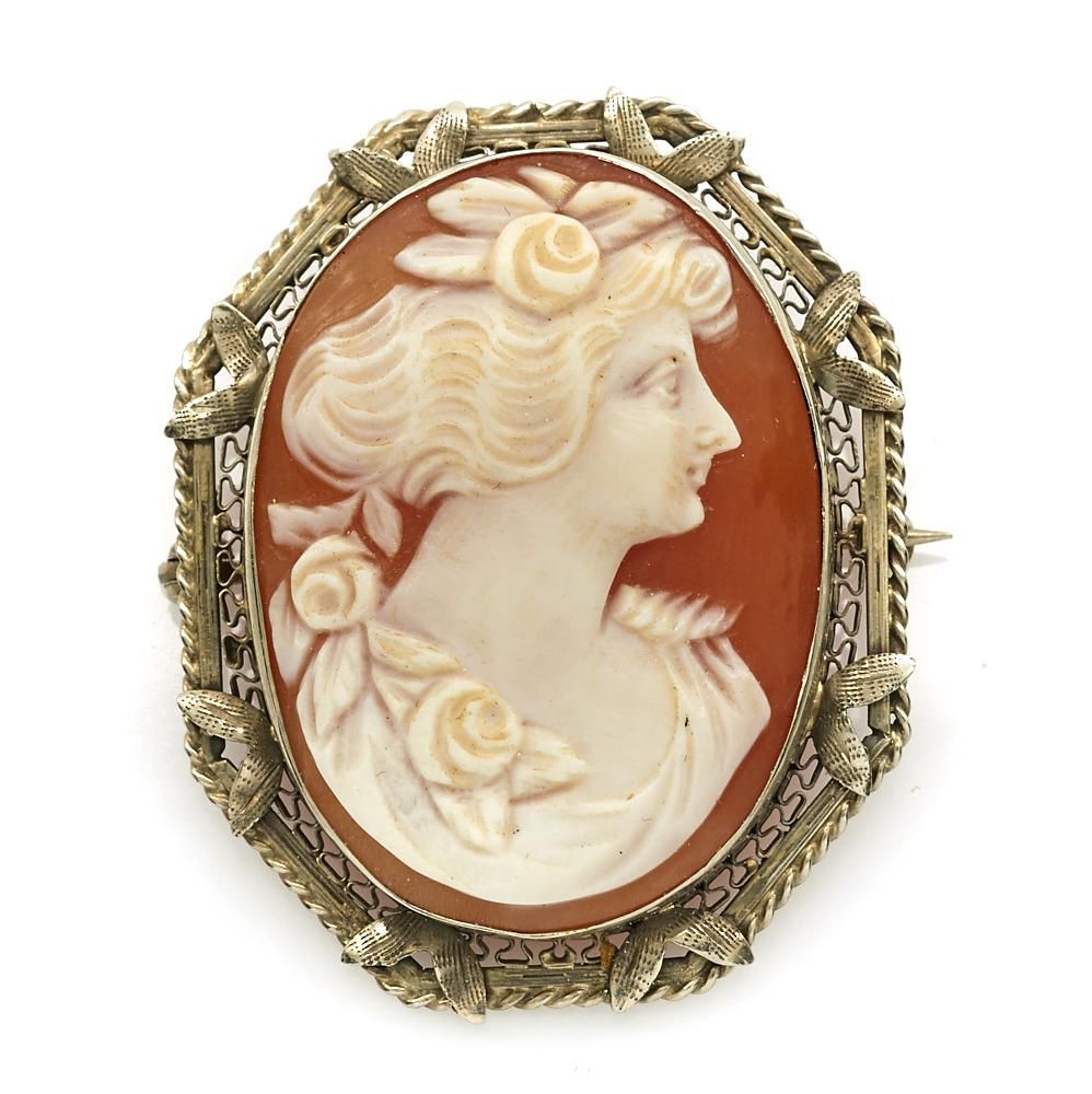 14K WHITE GOLD SHELL CAMEO BROOCH PENDANT14k 3d1eaf