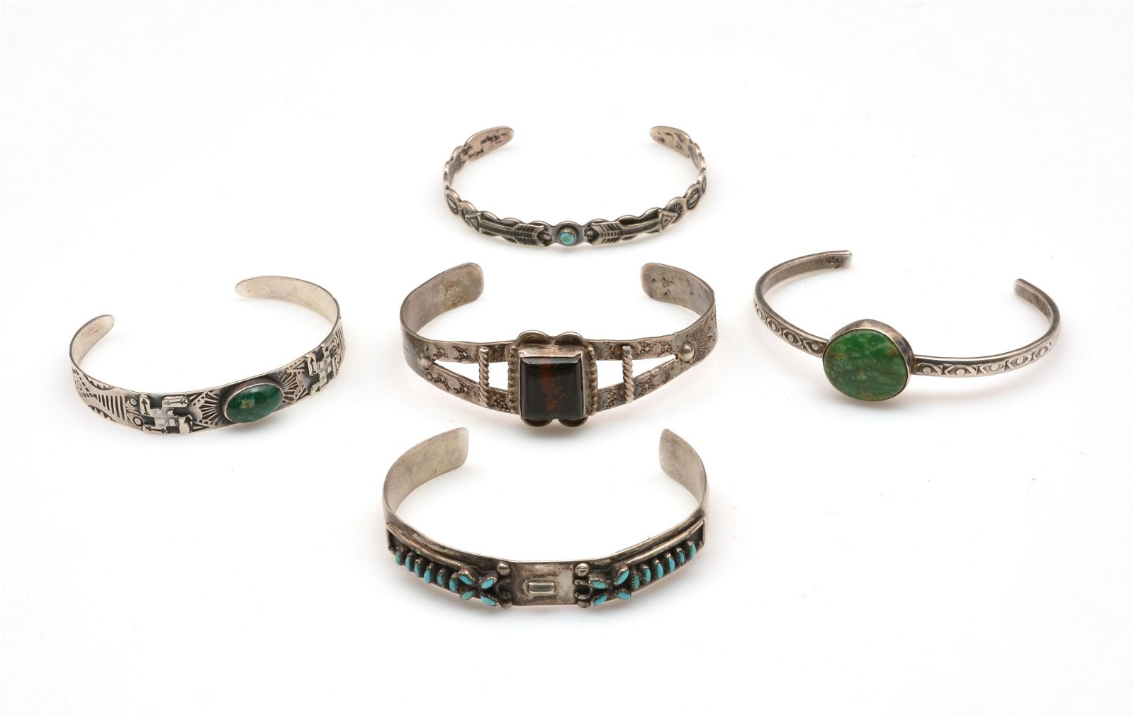 5 NATIVE AMERICAN SILVER BANGLES