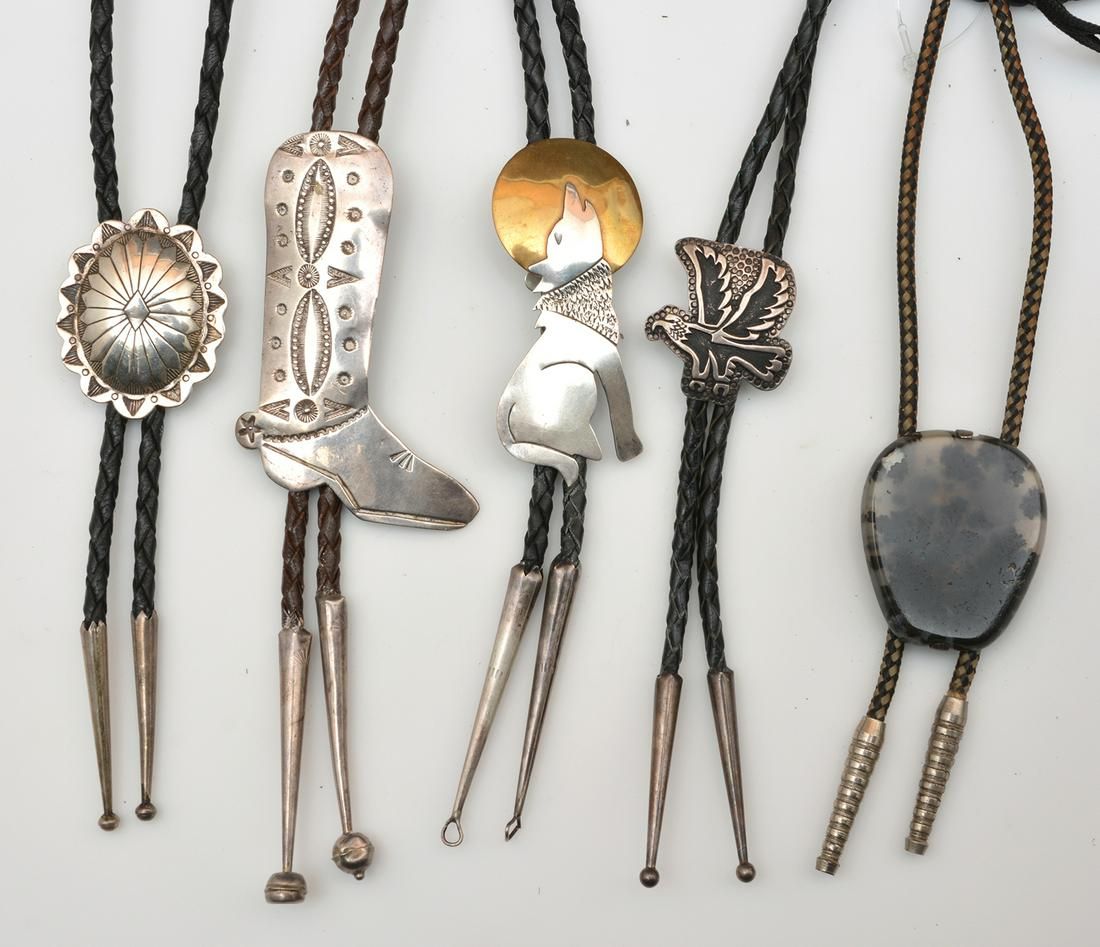 5 BOLO TIES, SILVER AND AGATEAssorted