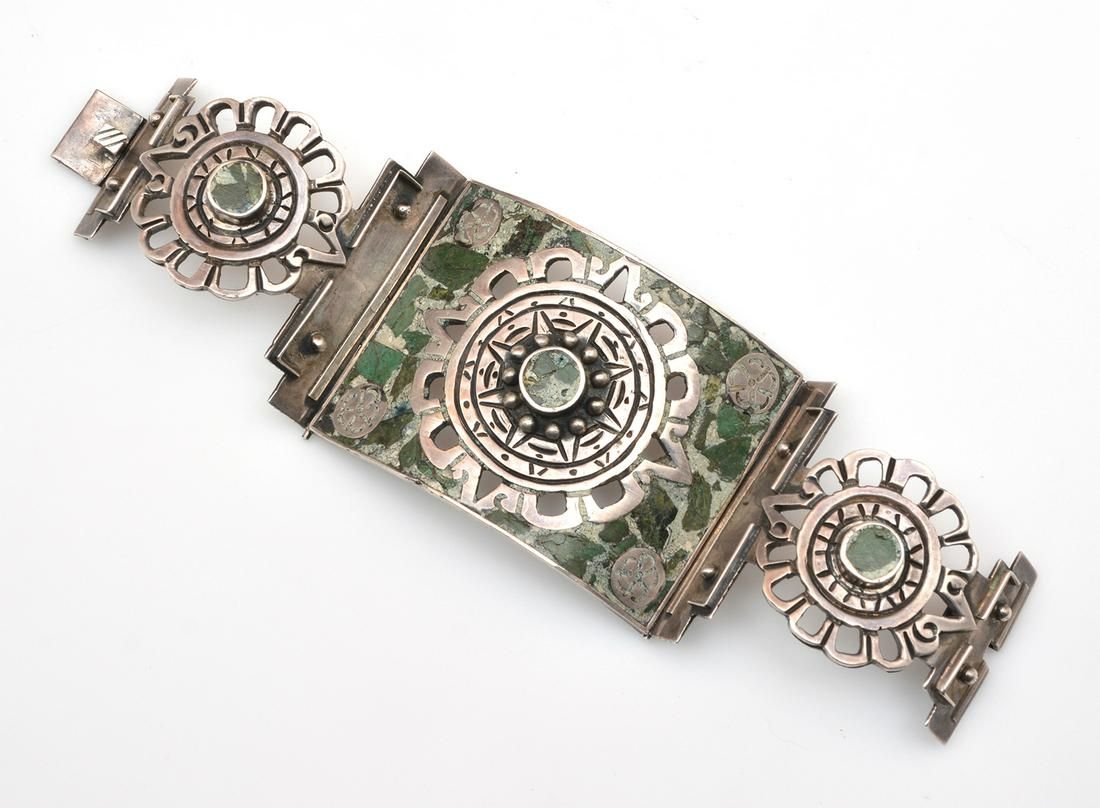 STYLIZED AZTEC BRACELET, STERLING W/