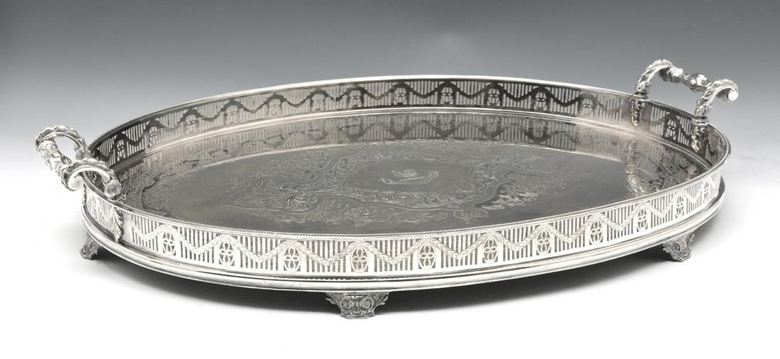 ENGLISH SILVER PLATED GALLERY TRAY  3d2025