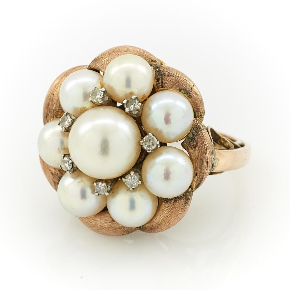 14K GOLD, PEARL, AND DIAMOND RING14k