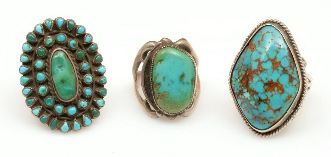3 NATIVE AMERICAN TURQUOISE SILVER 3d20d5