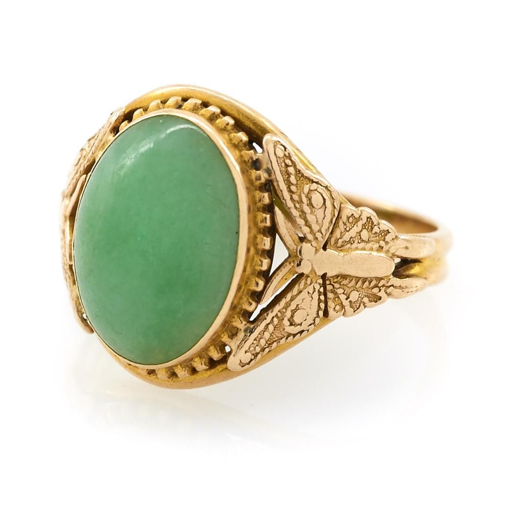 18K YELLOW GOLD AND JADE RING WITH