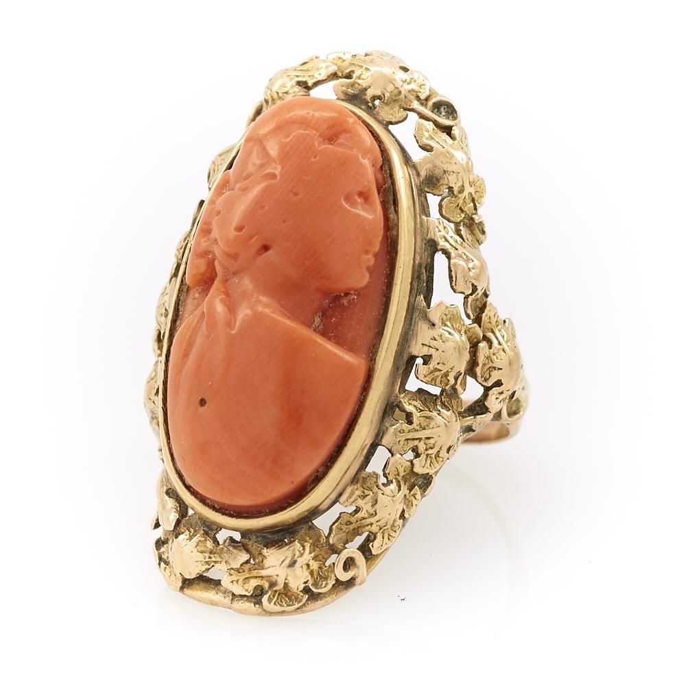 14K YELLOW GOLD AND CARVED CORAL