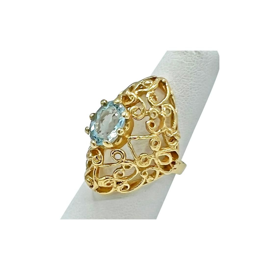 14K YELLOW GOLD AQUAMARINE FILIGREE 3d22f2