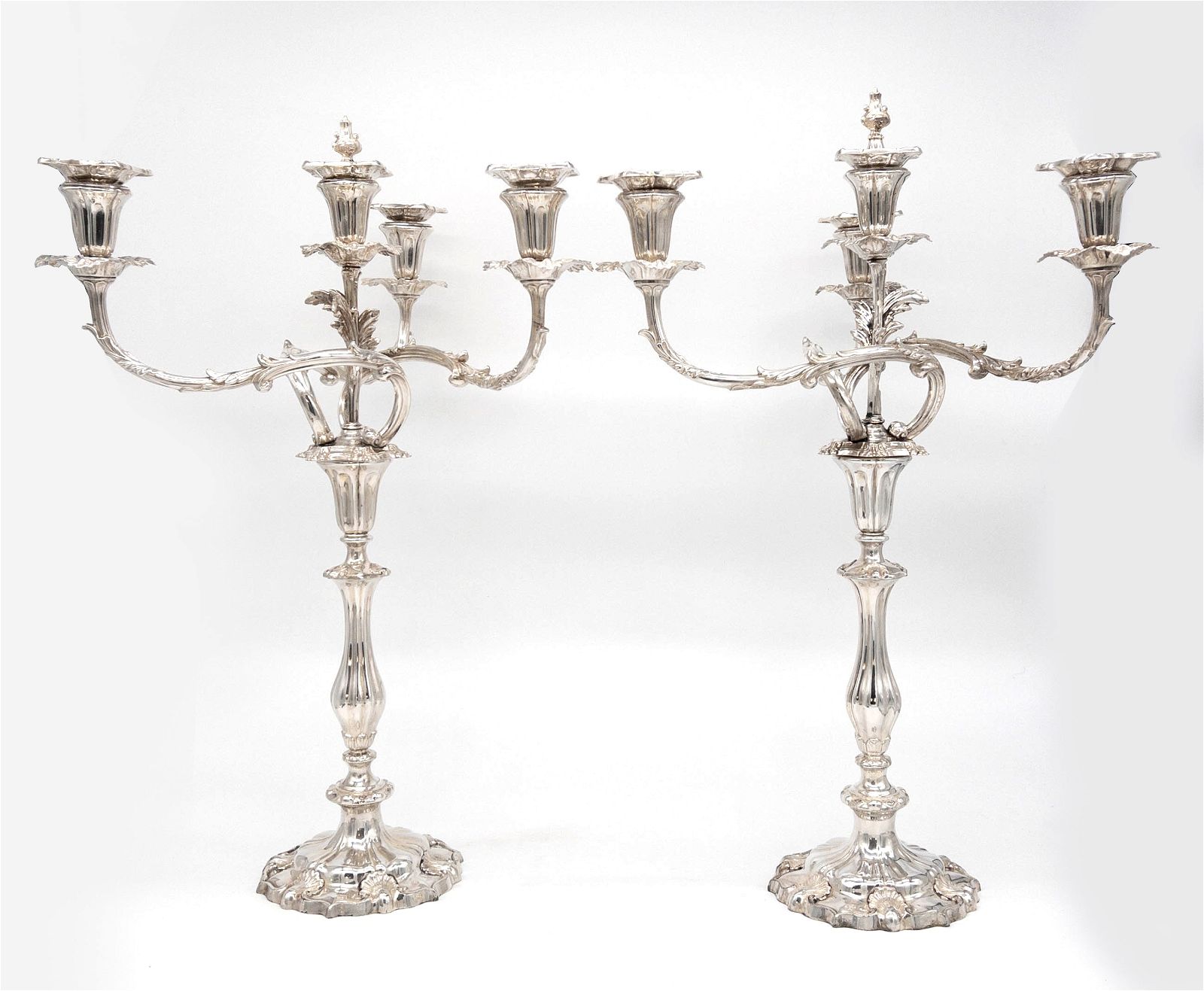 PAIR OF ENGLISH SILVER PLATE CANDELABRAPair
