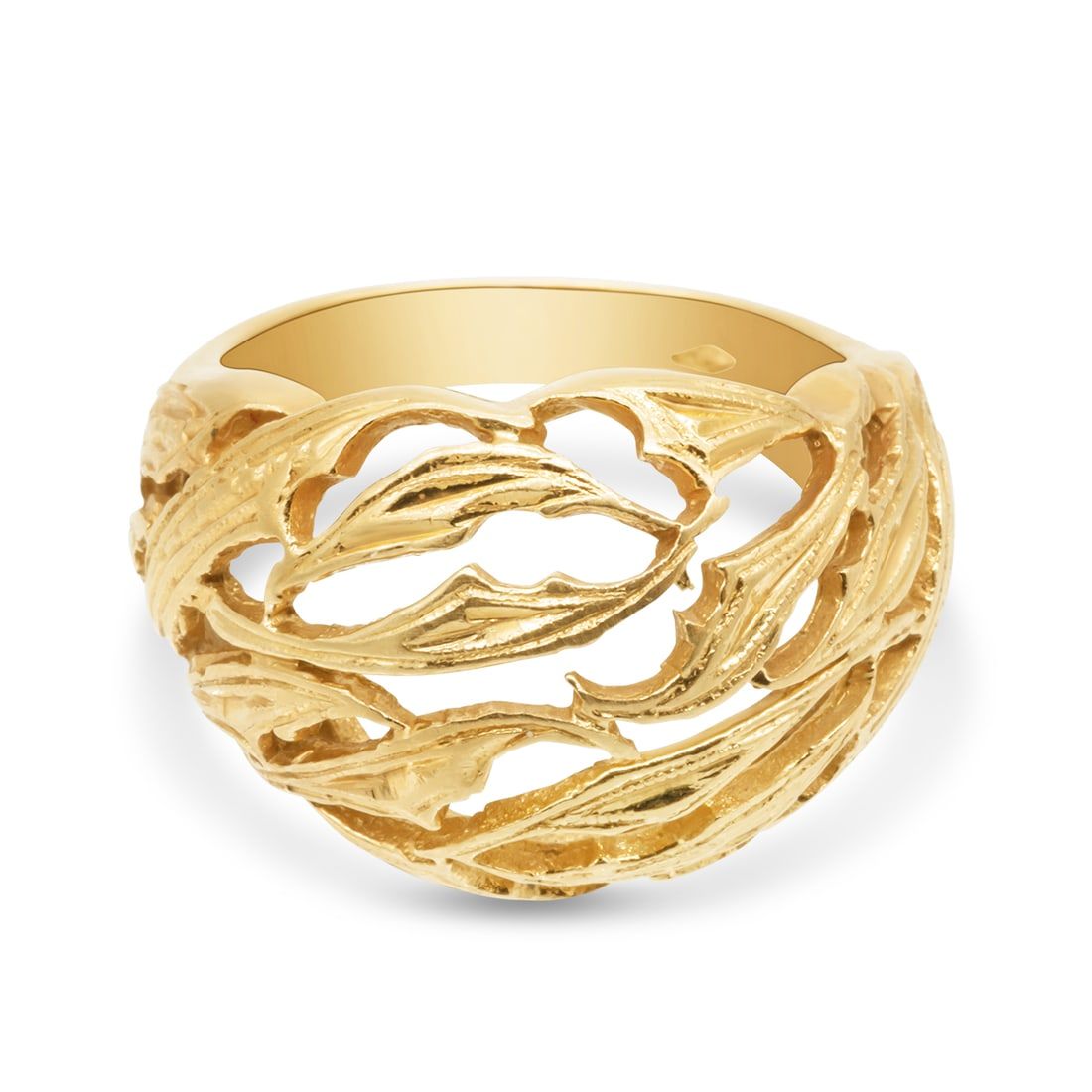 18K YELLOW GOLD DOMED LEAF RING18k