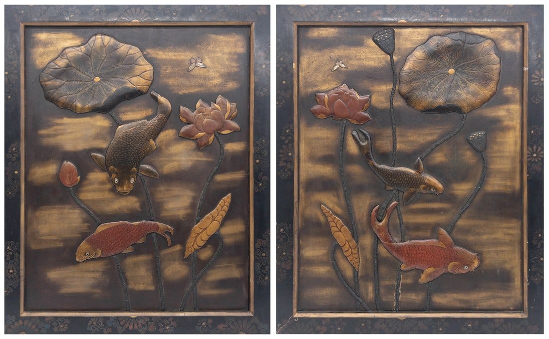 TWO JAPANESE MIXED METAL PAINTED 3d23d9