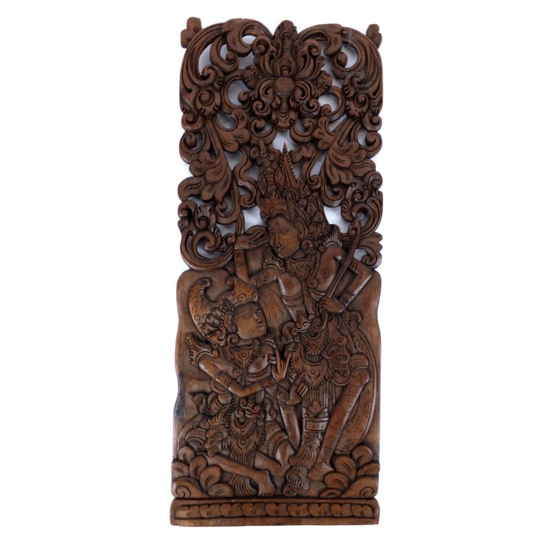 BURMESE THAI WOOD CARVED PANELVintage 3d28df