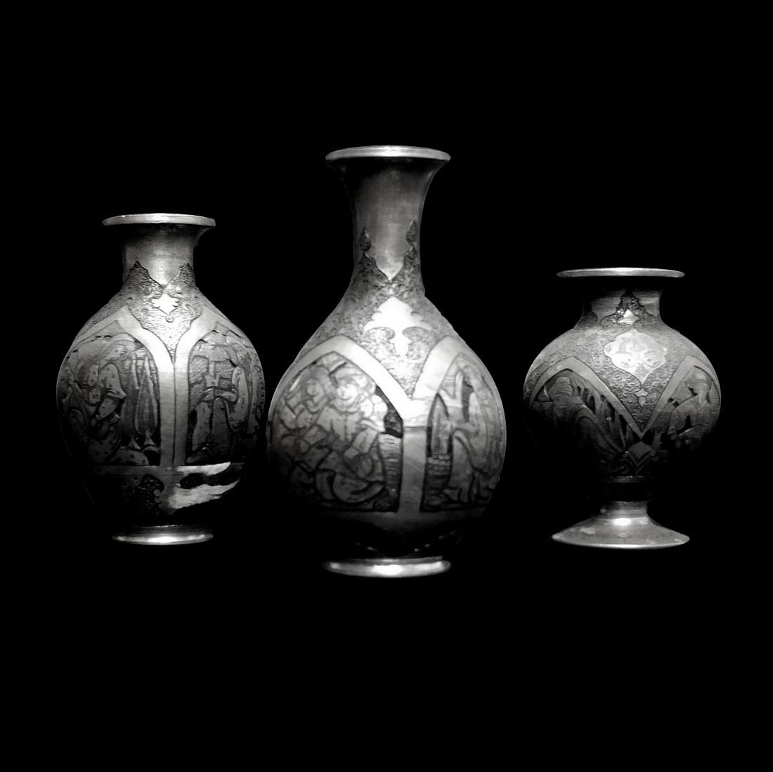 THREE ANTIQUE PERSIAN ETCHED VASESGrouping