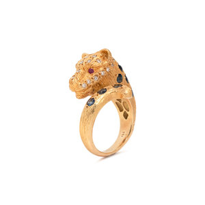 YELLOW GOLD, DIAMOND AND MULTIGEM LEOPARD