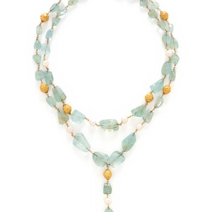 YELLOW GOLD AQUAMARINE AND CULTURED 3d0971