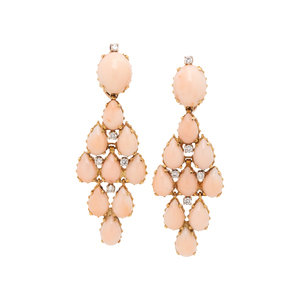 ANGEL SKIN CORAL AND DIAMOND EARCLIPS Oval 3d098e