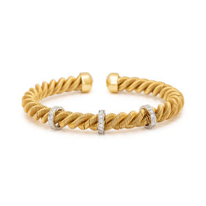 BICOLOR GOLD AND DIAMOND CUFF BRACELET