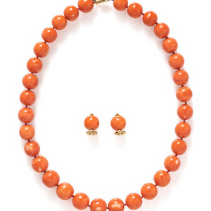 YELLOW GOLD AND CORAL BEAD SUITE Necklace 3d09cb