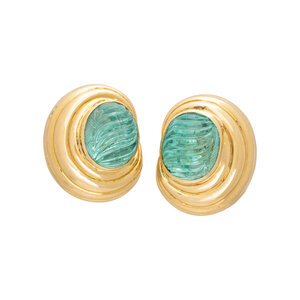 TAMBETTI, YELLOW GOLD AND CARVED AQUAMARINE