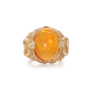 YELLOW GOLD AND FIRE OPAL RING Oval 3d09f0