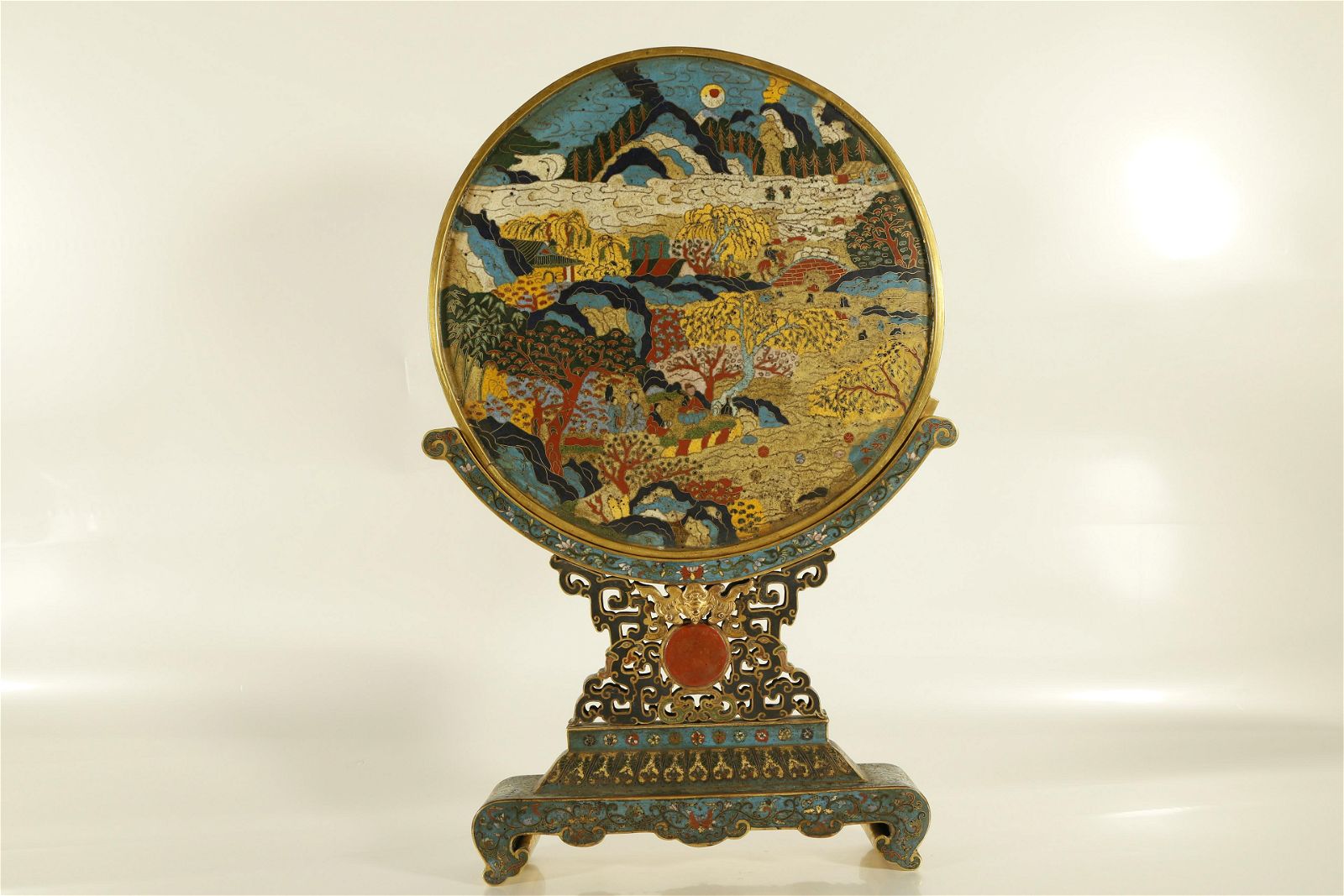 A RARE GILT-CLOISONNE TABLE SCREENA