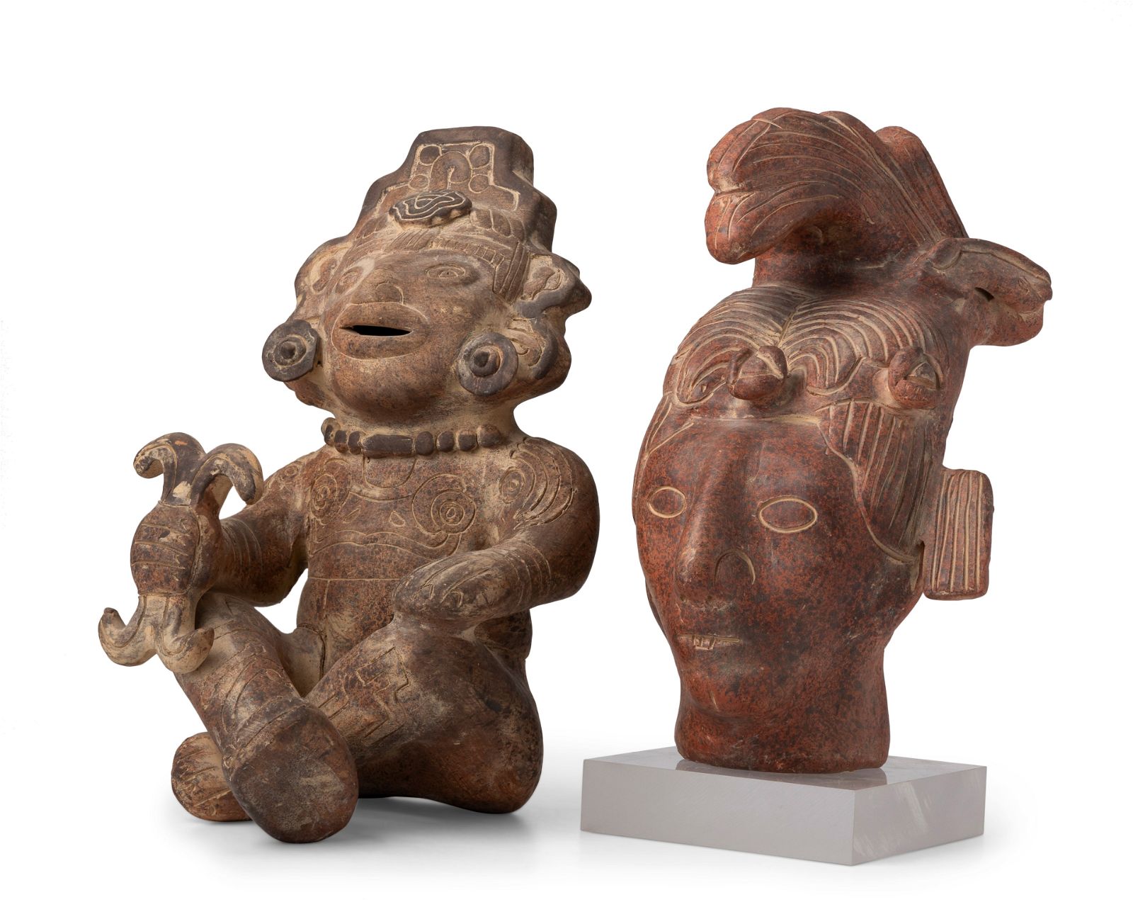 TWO MAYAN-STYLE POTTERY SCULPTURESTwo