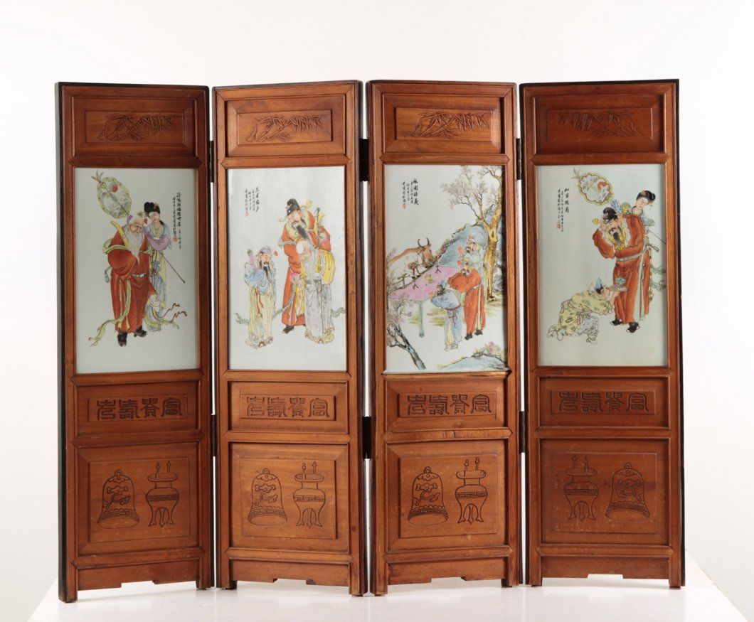 CHINESE FOUR PLAQUE PORCELAIN SCREEN 3d1080