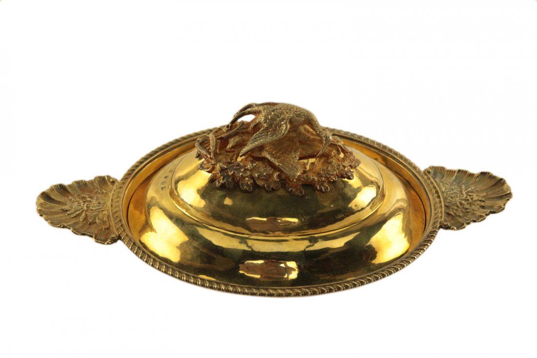 STERLING SILVER GILTED ENTREE DISH 3d129a