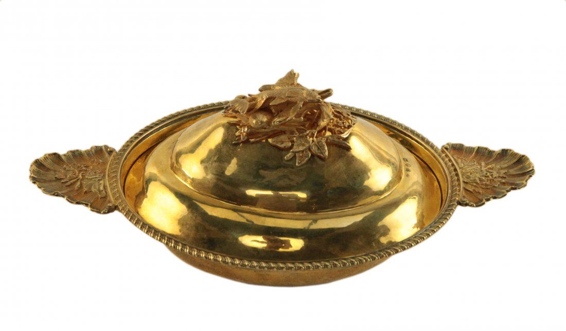 STERLING SILVER GILTED ENTREE DISH