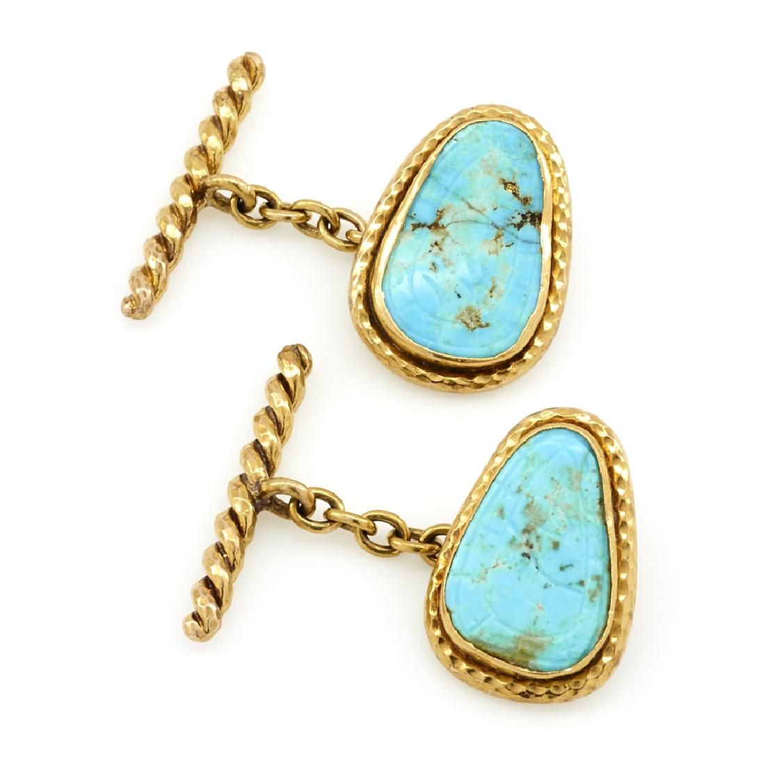 18K YELLOW GOLD TURQUOISE CUFFLINKS18k 3d146f