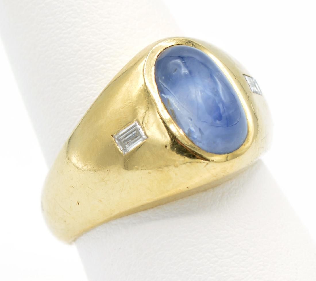 14K YELLOW GOLD, STAR SAPPHIRE AND DIAMOND