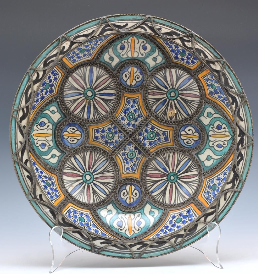 MOROCCAN POTTERY CHARGER WITH METAL