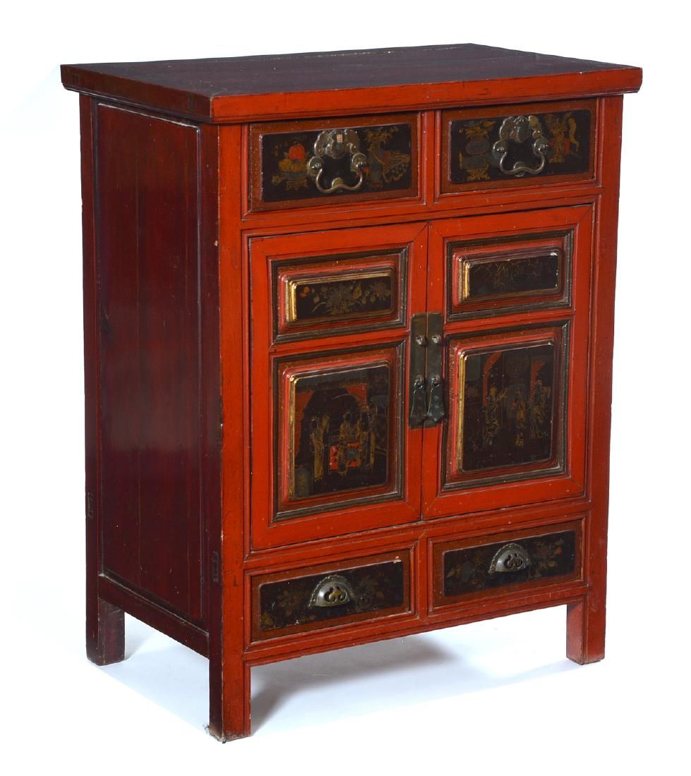 CHINESE RED LACQUER PAINTED CABINETChinese