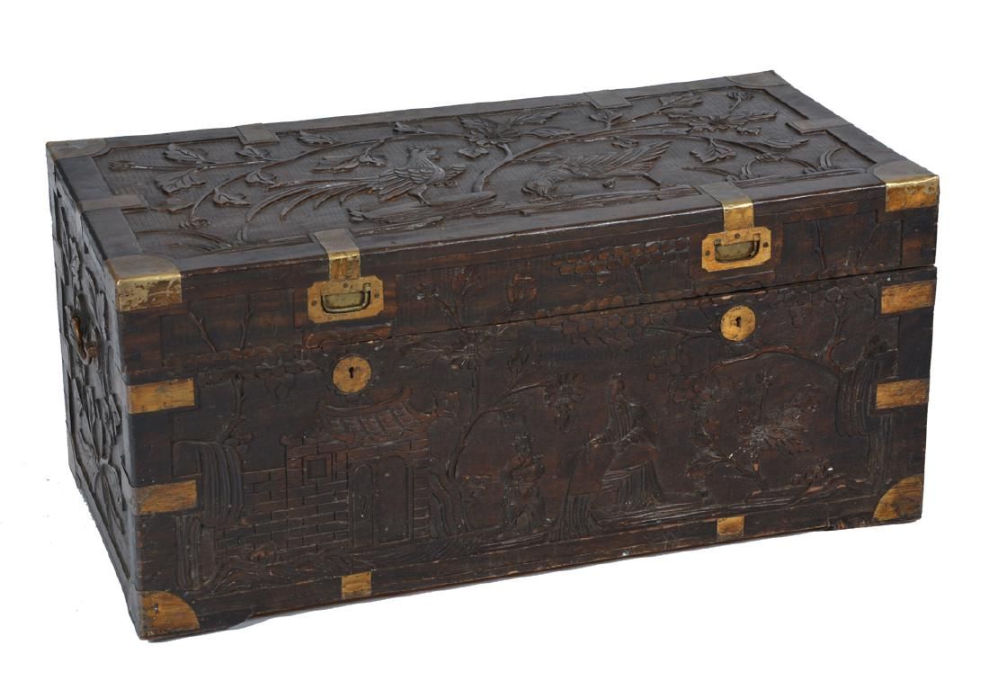 CHINESE CAMPHORWOOD TRUNK BRASS BOUND