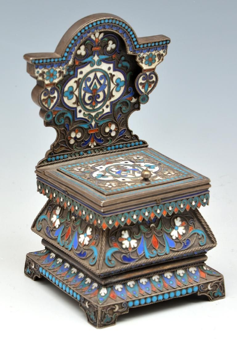 RUSSIAN SILVER & ENAMEL SALT CHAIR WITH