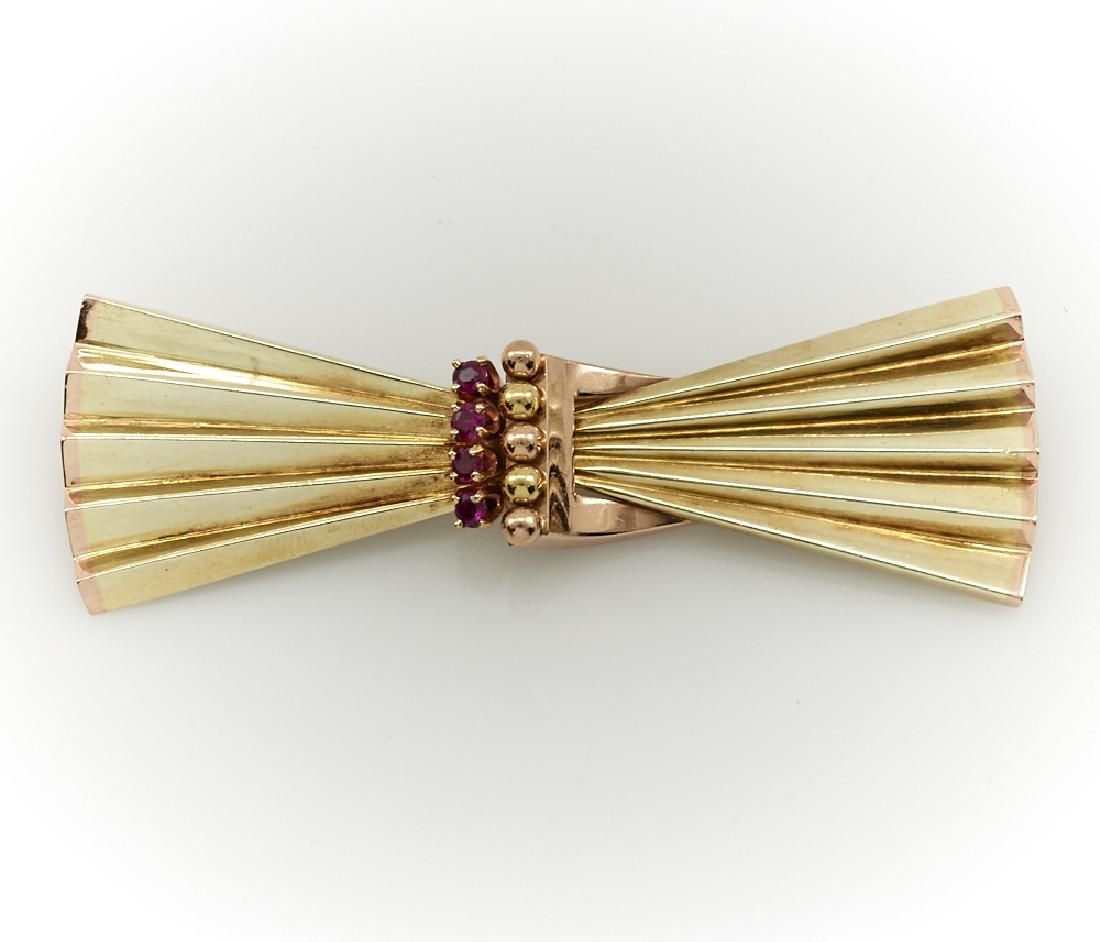 14K TWO-TONE GOLD & RUBY ART DECO