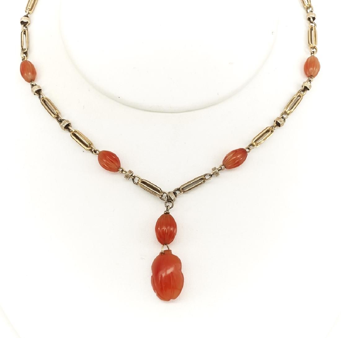 14K GOLD CARVED CARNELIAN NECKLACE14k