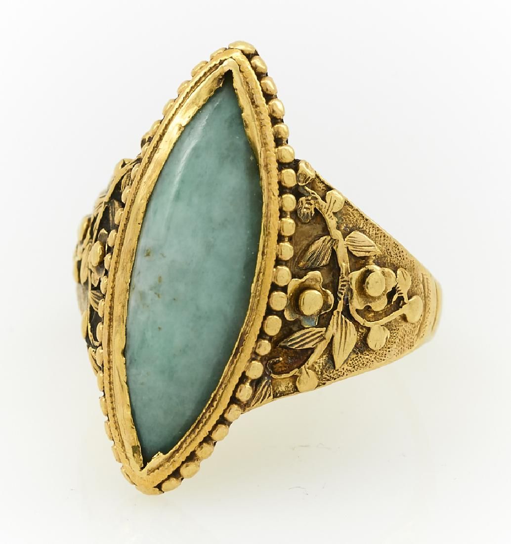 22K GOLD JADE MARQUIS RING WITH 3d1713
