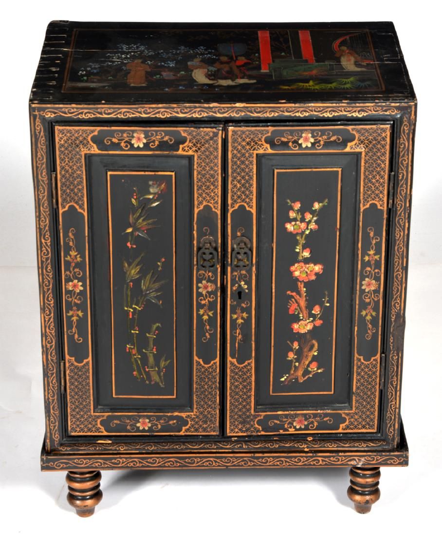 CHINESE BLACK LACQUER 2 DOOR CABINET  3d17b5