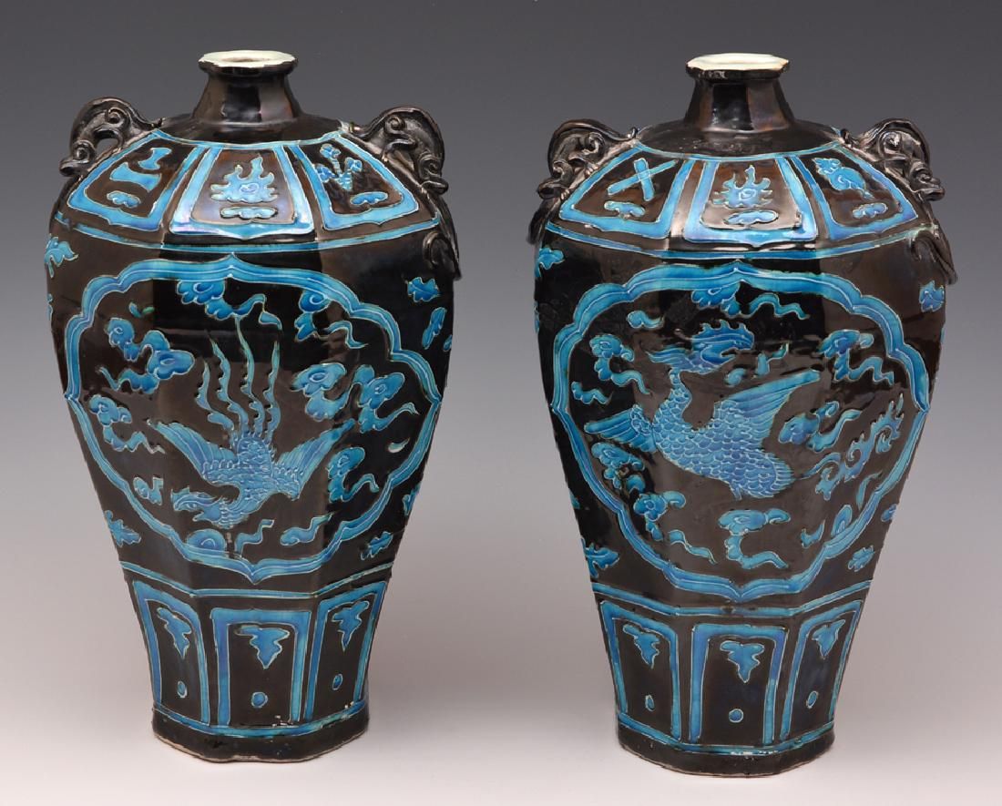 PAIR CHINESE FAHUA OCTAGONAL MEIPING
