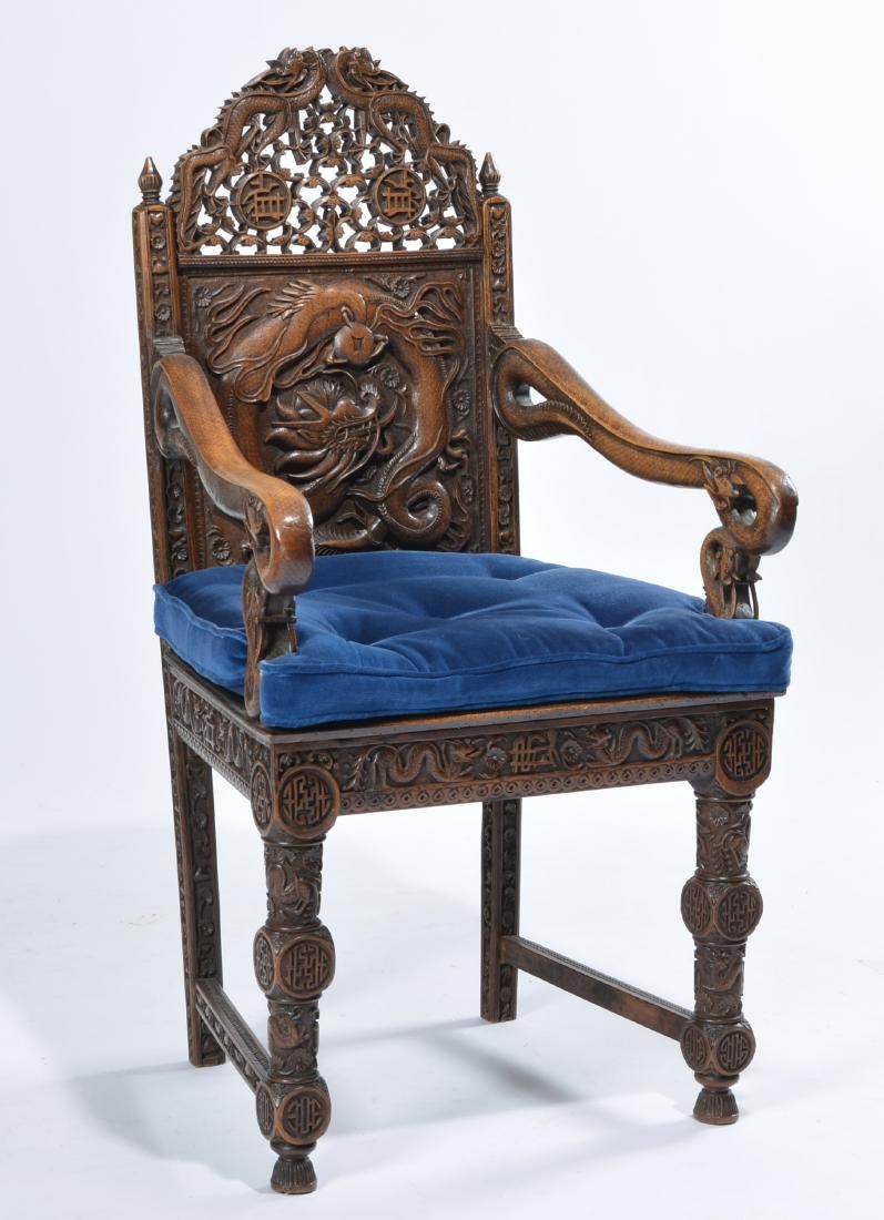 CHINESE HARDWOOD CARVED ARMCHAIR,