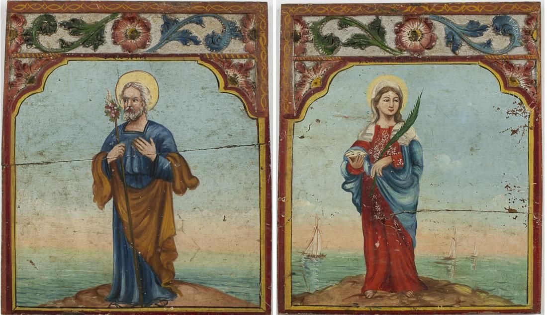 TWO ITALIAN PAINTED WALL PANELSTwo