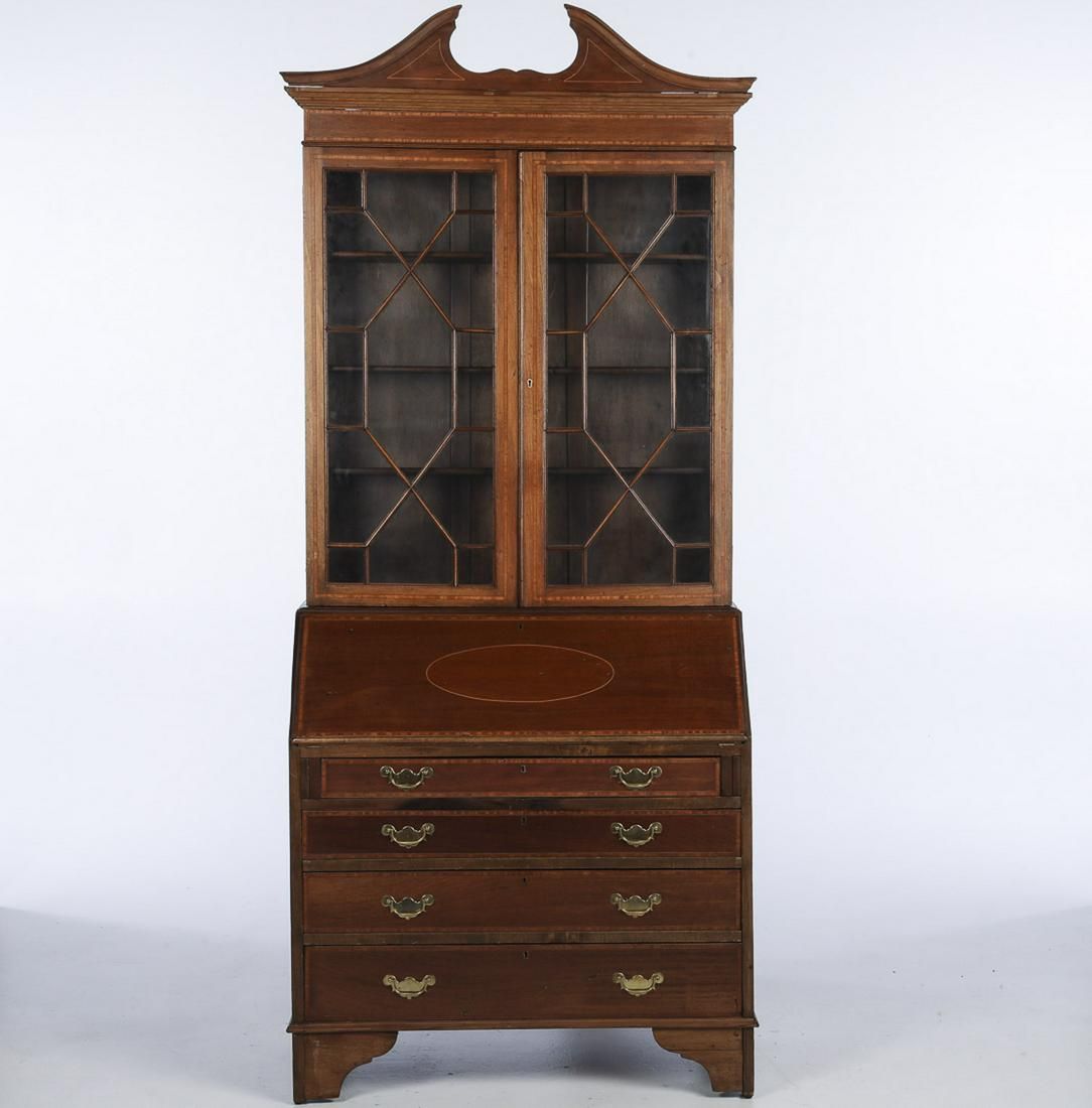 GEORGE III STYLE INLAID MAHOGANY SECRETARY,