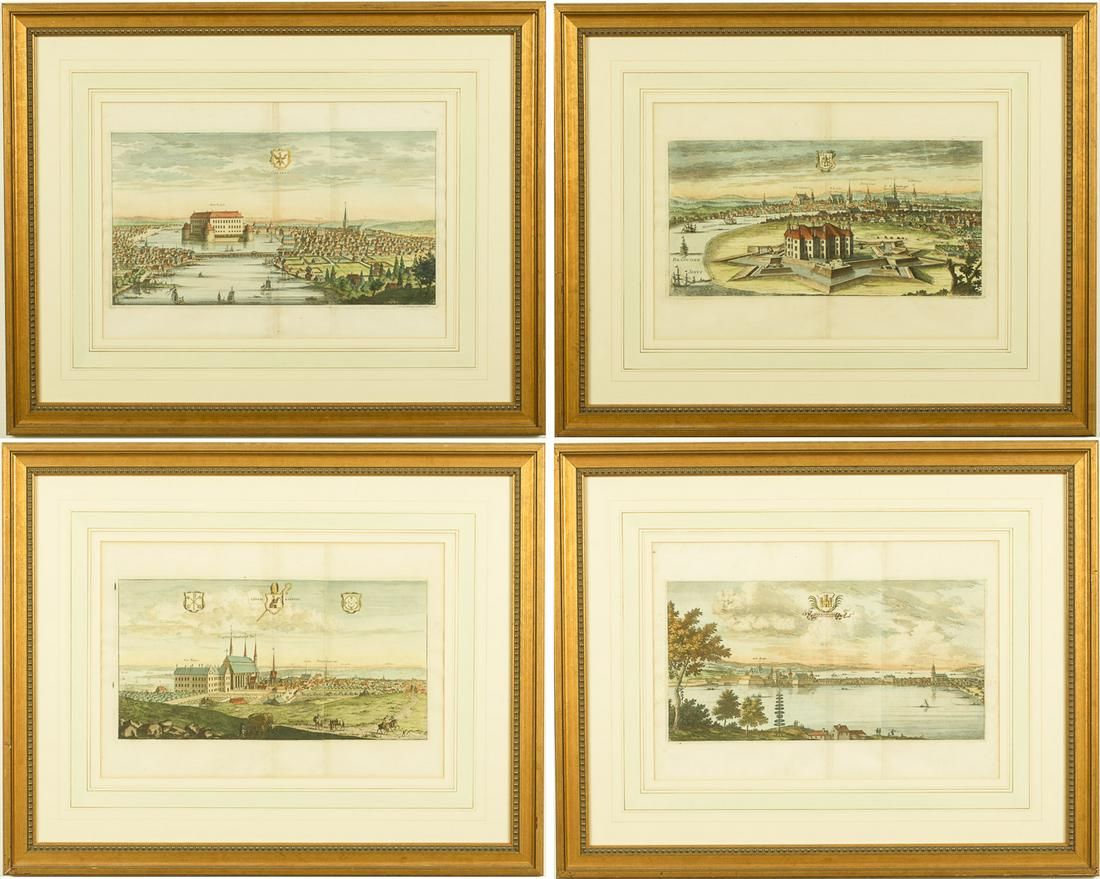 4 EUROPEAN HAND COLORED ENGRAVINGS 3d338f