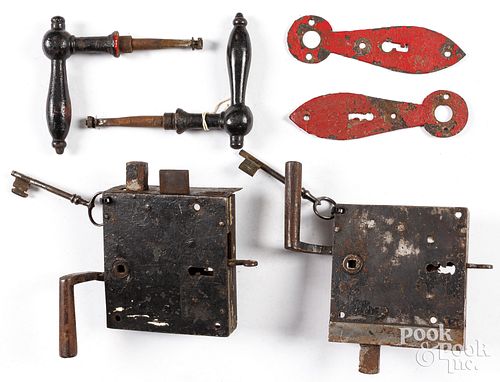 PAIR OF IRON DOOR LOCKS, CA. 1800,