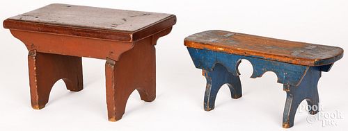 TWO PAINTED FOOTSTOOLS, 19TH C.Two