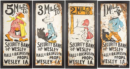 FOUR PAINTED TIN SIGNSFour painted