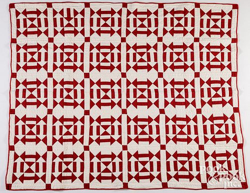 RED AND WHITE PIECED QUILT CA  3d34fd