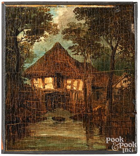 ENGLISH OIL ON PANEL OF A THATCHED 3d3591