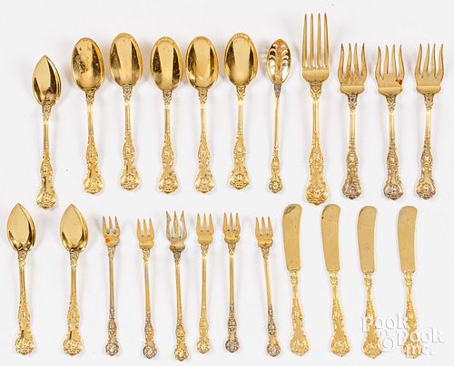 GILT STERLING SILVER FLATWARE, 20.9